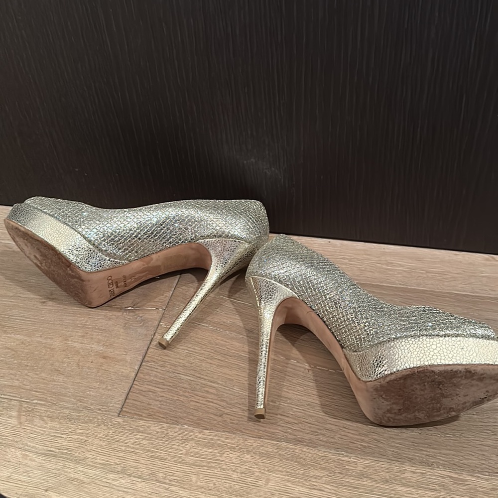 Euc Jimmy Choo Sparkly Platform Peep Toe Heals - image 3